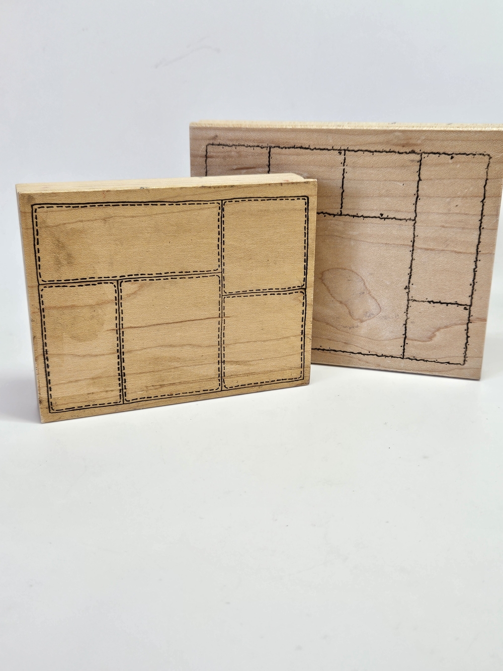 VINTAGE Wood Mounted Rubber Stamp Set Framed Quilt Outline Frame